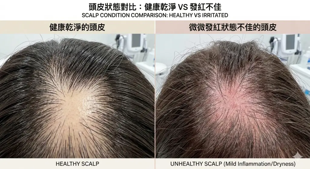 頭皮狀態的對比示意，好的狀態才能上好底妝